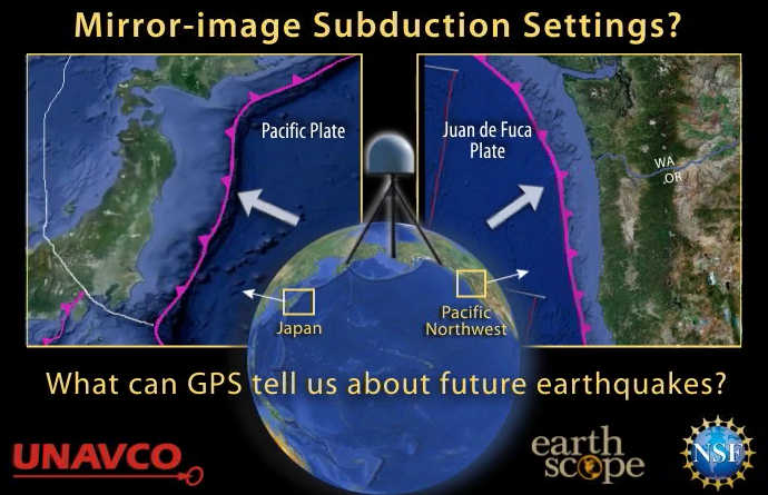 Mirror-image subduction zones - Japan and Pacific NW of USA
