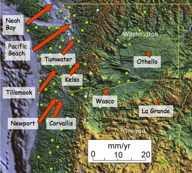 Activity to investigate how GPS motions change from the Pacific Northwest coast and inland