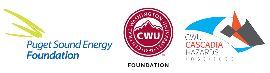 Logos from Puget Sound Energy Foundation, Central Washington University Foundation, and the Cascadia Hazards Institute