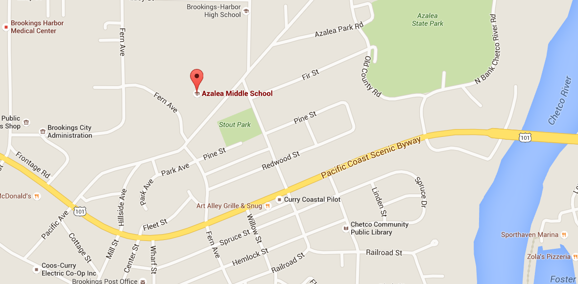 Street map of Azalea Middle School area of Brookings, OR